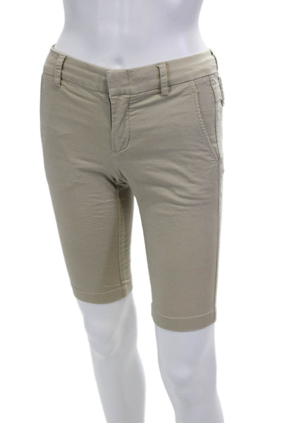 Vince Womens Mid Rise Zip Up Bermuda Shorts Beige Cotton Size 00