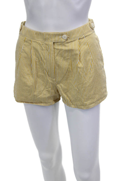 Tory Burch Womens Striped Pleated Front Shorts Yellow White Size 00