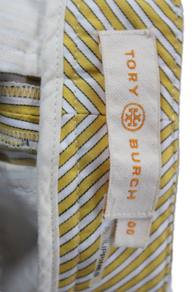 Tory Burch Womens Striped Pleated Front Shorts Yellow White Size 00