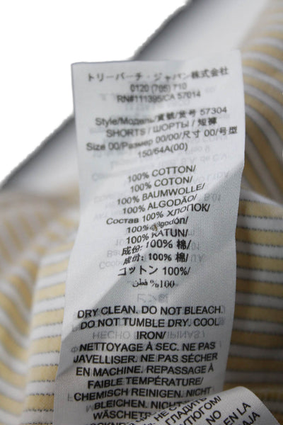 Tory Burch Womens Striped Pleated Front Shorts Yellow White Size 00