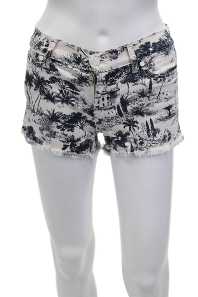 Tory Burch Womens Tree Print Low Rise Shorts White Black Cotton Size 23