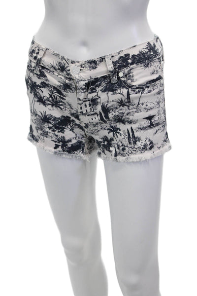 Tory Burch Womens Tree Print Low Rise Shorts White Black Cotton Size 23