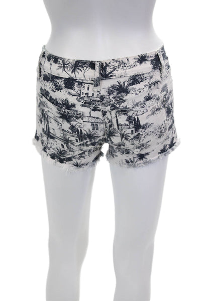 Tory Burch Womens Tree Print Low Rise Shorts White Black Cotton Size 23