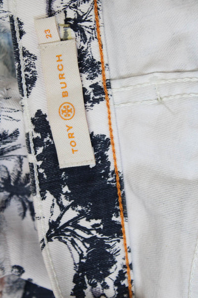 Tory Burch Womens Tree Print Low Rise Shorts White Black Cotton Size 23