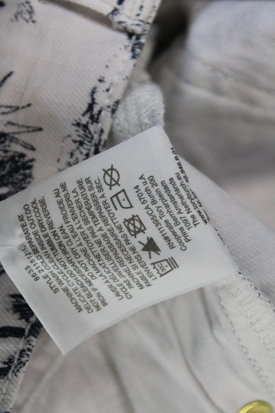 Tory Burch Womens Tree Print Low Rise Shorts White Black Cotton Size 23
