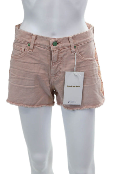 Sandrine Rose Womens Denim Embroidered High Rise Shorts Pink Size 24
