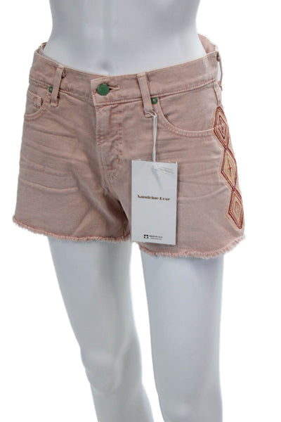 Sandrine Rose Womens Denim Embroidered High Rise Shorts Pink Size 24