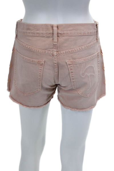Sandrine Rose Womens Denim Embroidered High Rise Shorts Pink Size 24