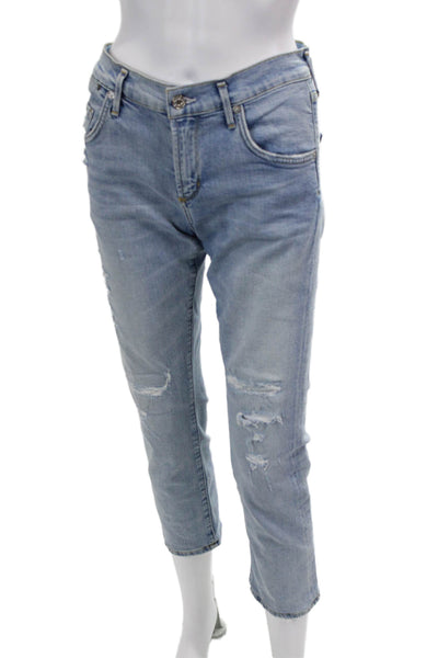 Agolde Womens High Rise Light Wash Skinny Leg Jeans Blue Cotton Size 24