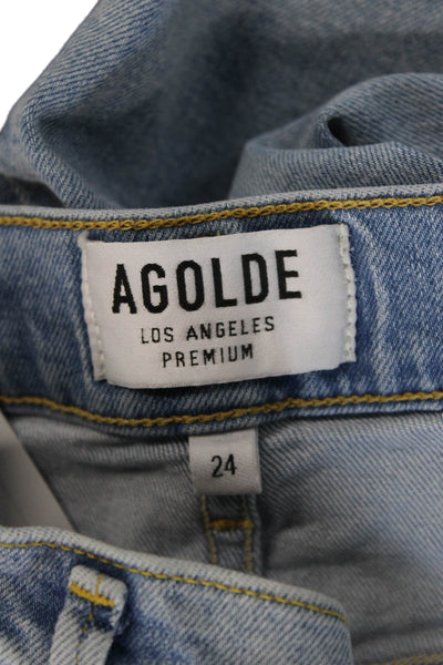 Agolde Womens High Rise Light Wash Skinny Leg Jeans Blue Cotton Size 24
