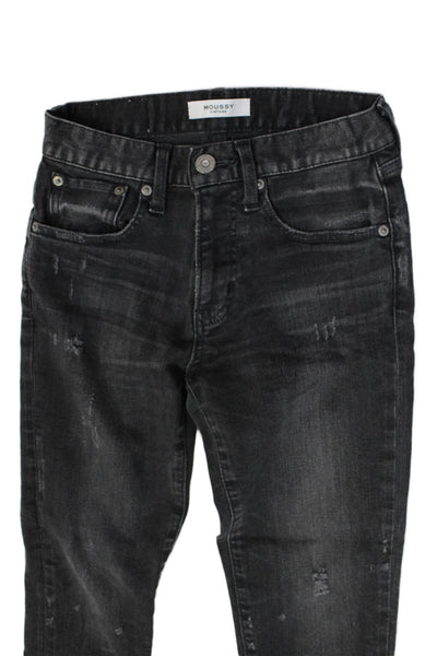 Moussy Womens Mid Rise Skinny Leg Ripped Jeans Black Cotton Size 24