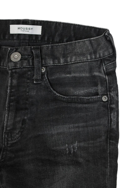 Moussy Womens Mid Rise Skinny Leg Ripped Jeans Black Cotton Size 24
