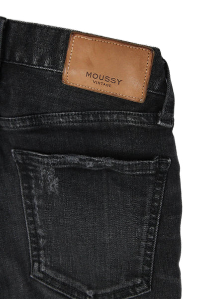 Moussy Womens Mid Rise Skinny Leg Ripped Jeans Black Cotton Size 24