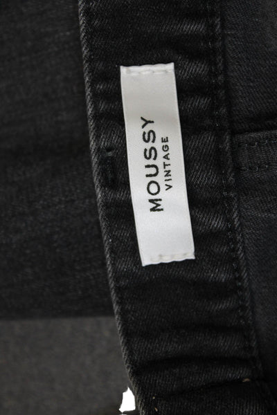 Moussy Womens Mid Rise Skinny Leg Ripped Jeans Black Cotton Size 24