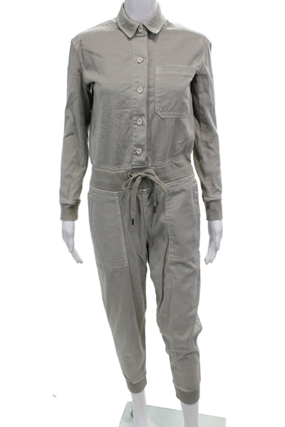 James Perse Womens Half Button Down Jogger Jumpsuit Grey Cotton Size 0