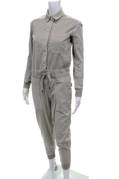 James Perse Womens Half Button Down Jogger Jumpsuit Grey Cotton Size 0