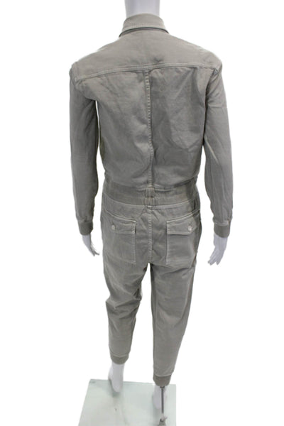 James Perse Womens Half Button Down Jogger Jumpsuit Grey Cotton Size 0