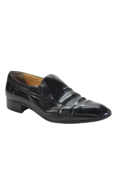 A. Testoni Mens Leather Apron Toe Slip-On Loafers Black Size 6.5