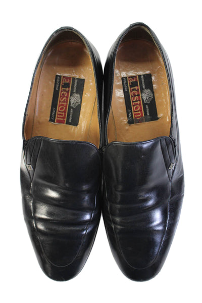 A. Testoni Mens Leather Apron Toe Slip-On Loafers Black Size 6.5