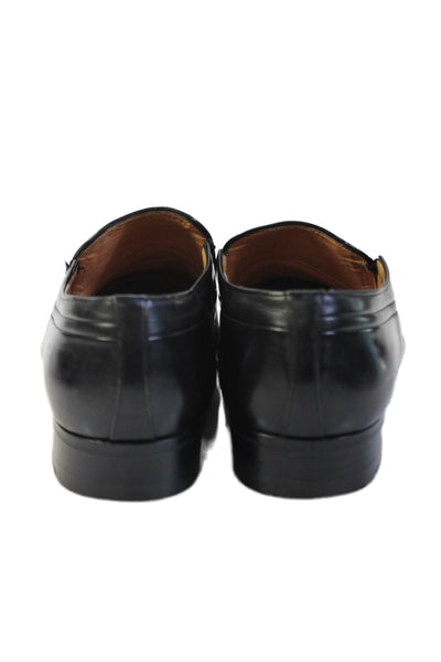 A. Testoni Mens Leather Apron Toe Slip-On Loafers Black Size 6.5