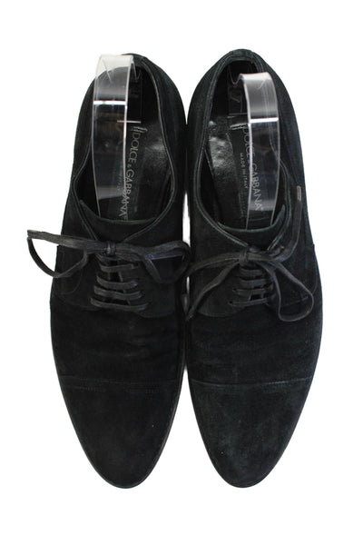 Dolce & Gabbana Mens Suede Cap Toe Lace-Up Formal Loafers Black Size 5.5