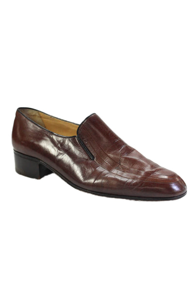 A. Testoni Mens Leather Apron Almond Toe Slip-On Loafers Brown Size 7