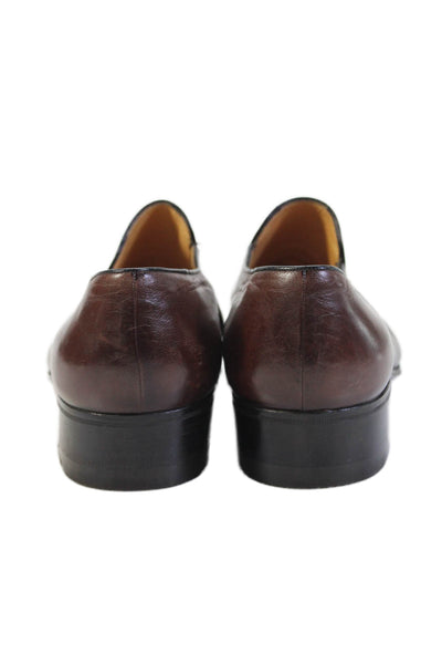 A. Testoni Mens Leather Apron Almond Toe Slip-On Loafers Brown Size 7