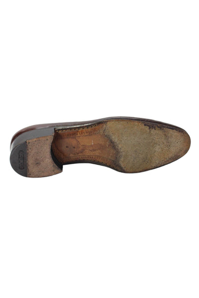 A. Testoni Mens Leather Apron Almond Toe Slip-On Loafers Brown Size 7