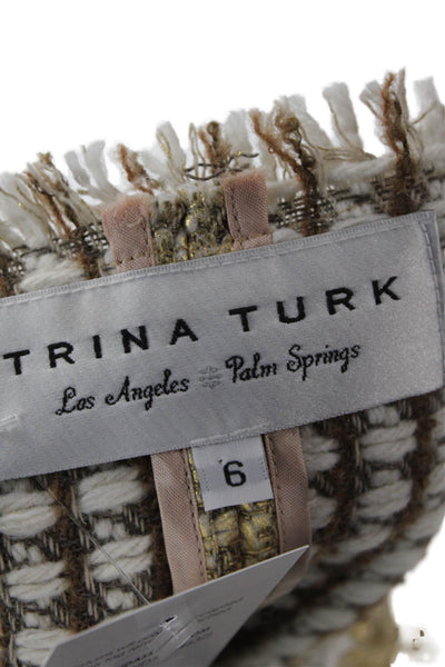 Trina Turk Womens Fringe Open Front Long Sleeve Jacket Metallic Gold Size 6