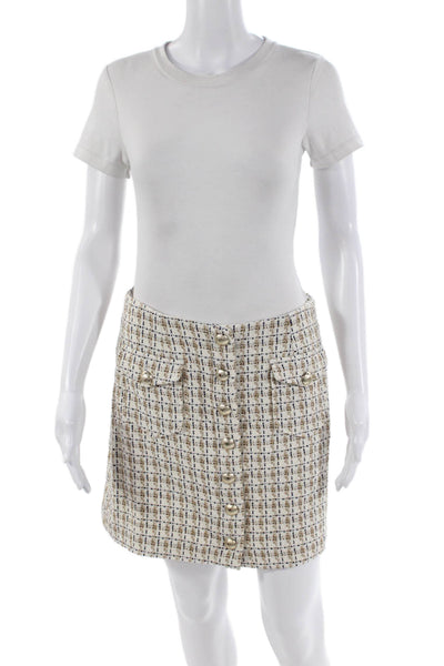 Intermix Womens Textured Plaid Button Front Lined Mini Skirt Brown White Size 8