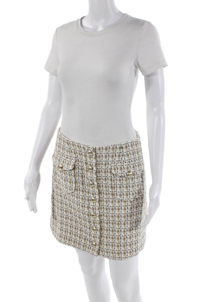Intermix Womens Textured Plaid Button Front Lined Mini Skirt Brown White Size 8