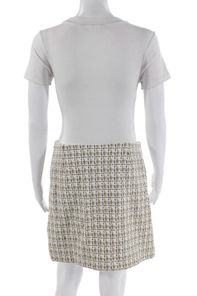 Intermix Womens Textured Plaid Button Front Lined Mini Skirt Brown White Size 8