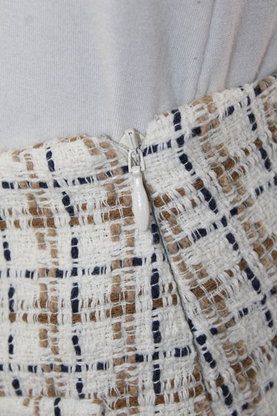 Intermix Womens Textured Plaid Button Front Lined Mini Skirt Brown White Size 8