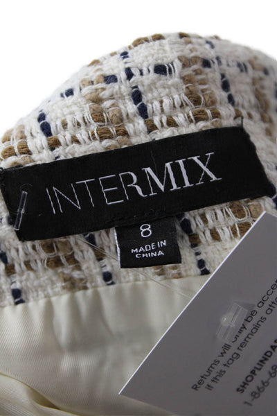 Intermix Womens Textured Plaid Button Front Lined Mini Skirt Brown White Size 8