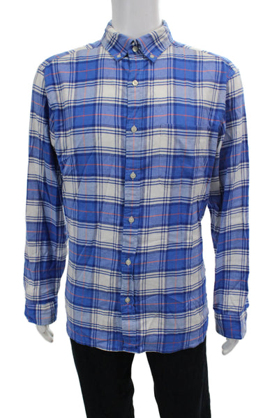 Vineyard Vines Mens Plaid Button Down Shirt Blue White Cotton Size Large