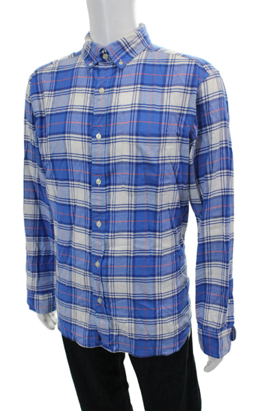 Vineyard Vines Mens Plaid Button Down Shirt Blue White Cotton Size Large