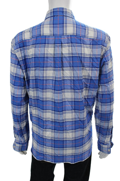 Vineyard Vines Mens Plaid Button Down Shirt Blue White Cotton Size Large