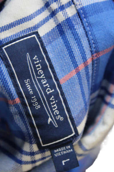Vineyard Vines Mens Plaid Button Down Shirt Blue White Cotton Size Large