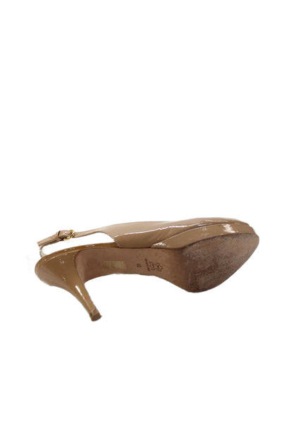 Pancaldi Womens Patent Leather Open Toe Slingback Heels Beige Size 40 10