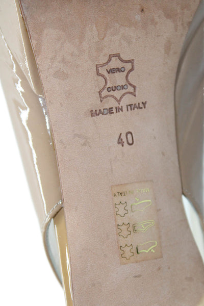 Pancaldi Womens Patent Leather Open Toe Slingback Heels Beige Size 40 10