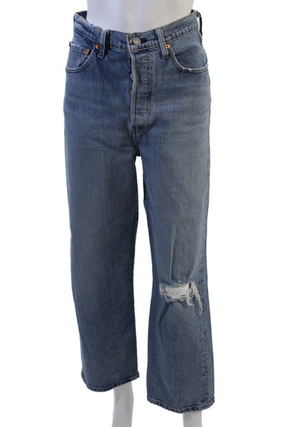 Levis Womens Cotton Denim Distressed High-Rise Jeans Blue Size 28