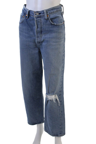 Levis Womens Cotton Denim Distressed High-Rise Jeans Blue Size 28