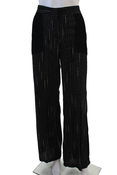 Azulu Womesn Striped High-Rise Wide Leg Pants Trousers Black Size 4