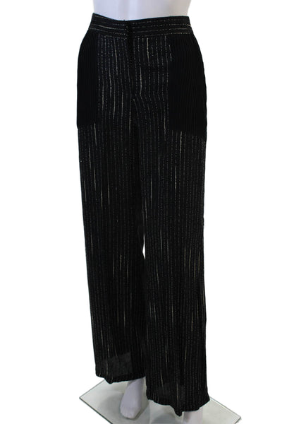 Azulu Womesn Striped High-Rise Wide Leg Pants Trousers Black Size 4