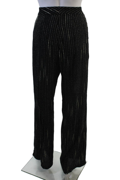 Azulu Womesn Striped High-Rise Wide Leg Pants Trousers Black Size 4
