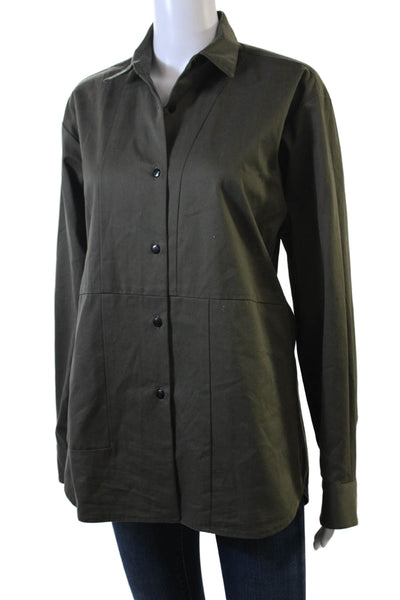 Kimberly Taylor Womens Collared long Sleeve Button Up Blouse Top Olive Size L