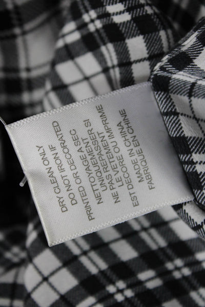Equipment Femme Womens Silk Plaid Long Sleeve Button Up Blouse Top Black Size XS