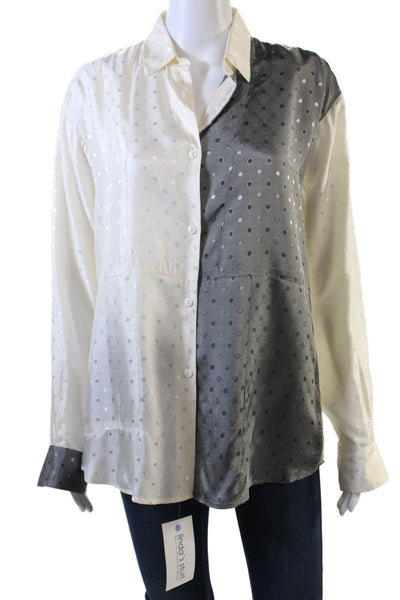 Kimberly Taylor Womens Two-Toned Polka Dot Blouse Top Black Size M