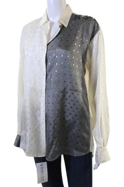 Kimberly Taylor Womens Two-Toned Polka Dot Blouse Top Black Size M