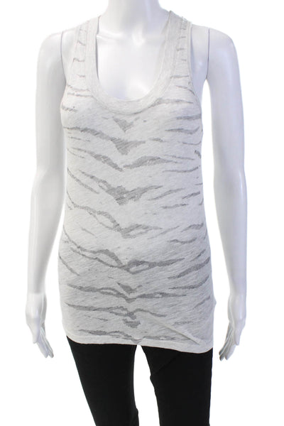Monrow Womens Scoop Neck Sleeveless Animal Print Tank Top Gray Size M